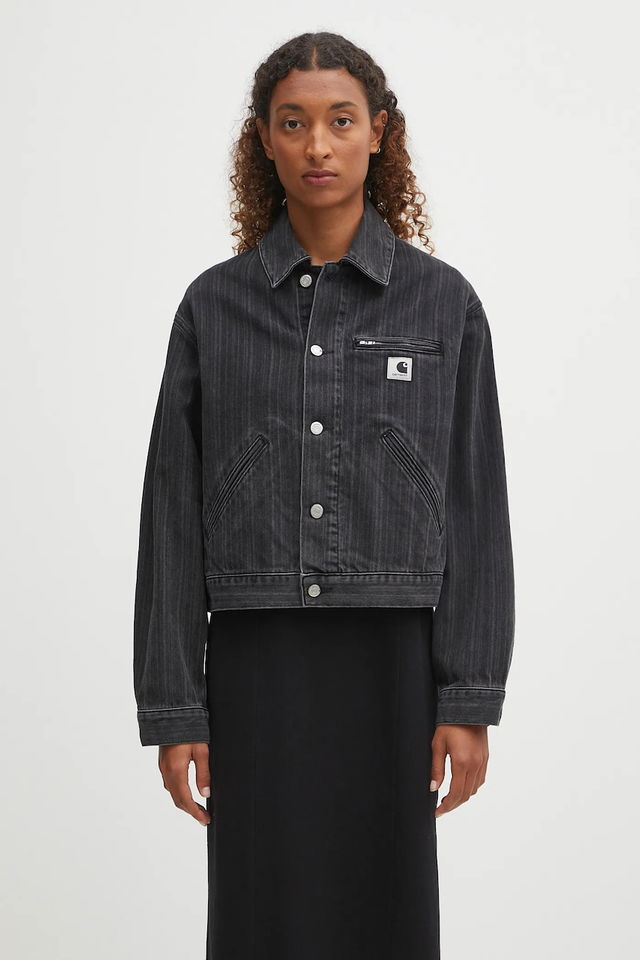 Rylan Transitional Oversize Cropped Pinstripe Denim Jacket