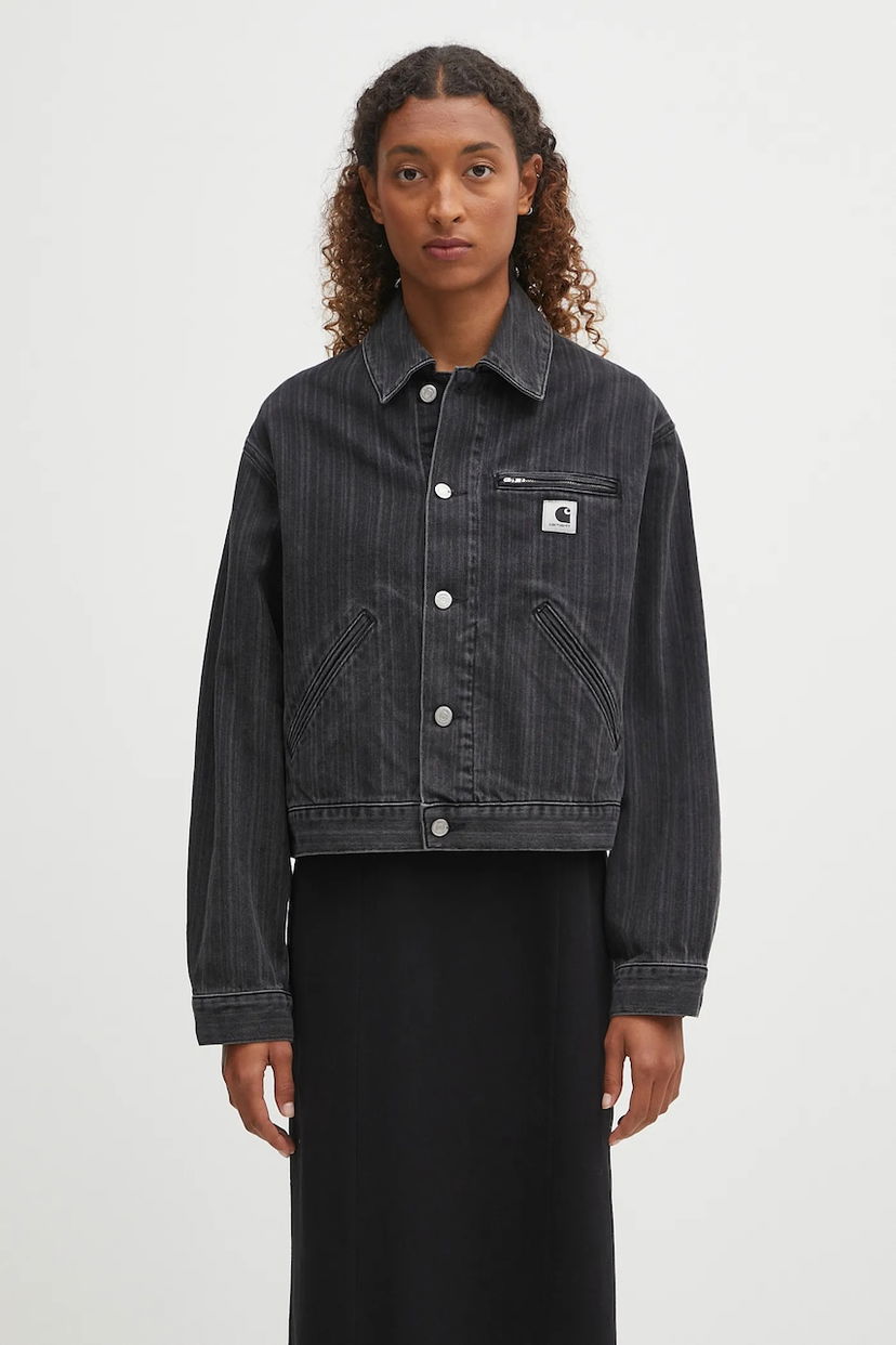 Яке Carhartt WIP Rylan Transitional Oversize Cropped Pinstripe Denim Jacket Черно | I035571.32I06