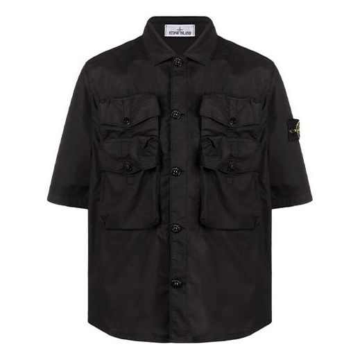 Риза Stone Island Stone Island Garment Dyed Short Sleeve Button-Up Shirt Черно | 761511003-V0029