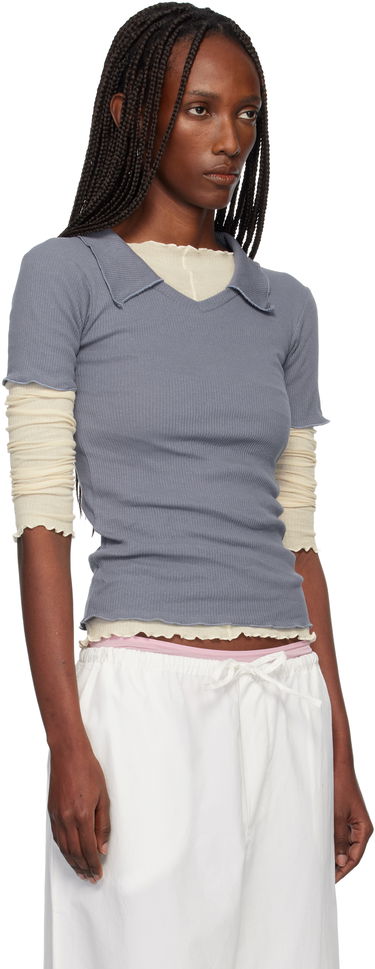 Поло тениска Baserange Ribbed Collared V-Neck Short-Sleeve Iso Polo Синьо | TTIT-RD-WI25, 1