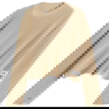 Пуловер Maison Margiela MM6 Maison Margiela Women's Distressed Knit Crewneck Sweater, Size Large Бежово | S52HL0036M13089119, 1