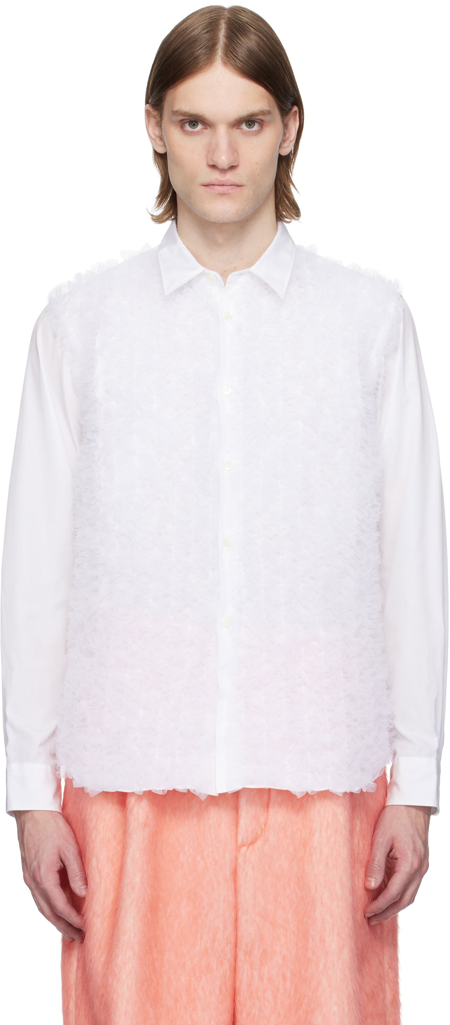 Риза Comme des Garçons Homme Plus Cotton Broad & Nylon Tulle Shirt Бяло | PO-B025-051, 0