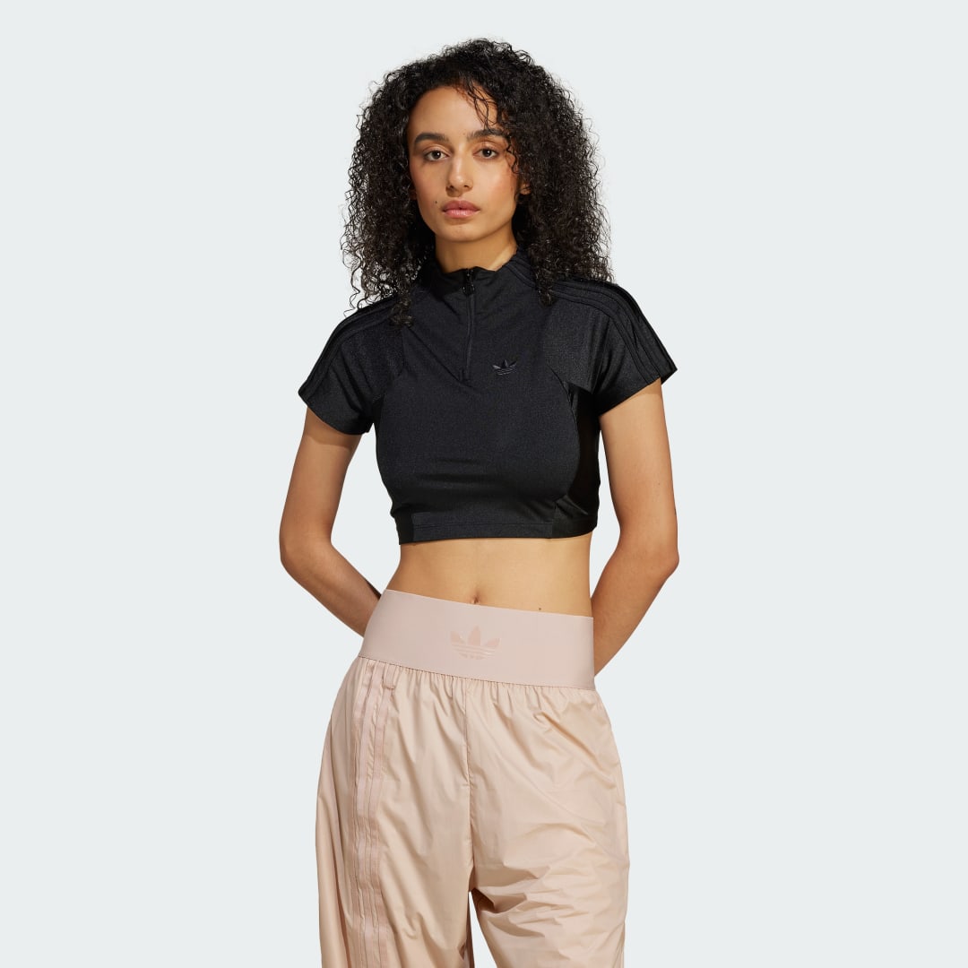 Съкратен топ adidas Performance Women's Crop Top with Quarter-Zip Черно | JJ0917, 0