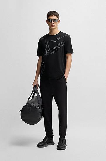 Тениска BOSS Stretch Cotton Tee with Geometric Print Черно | 50542048, 1