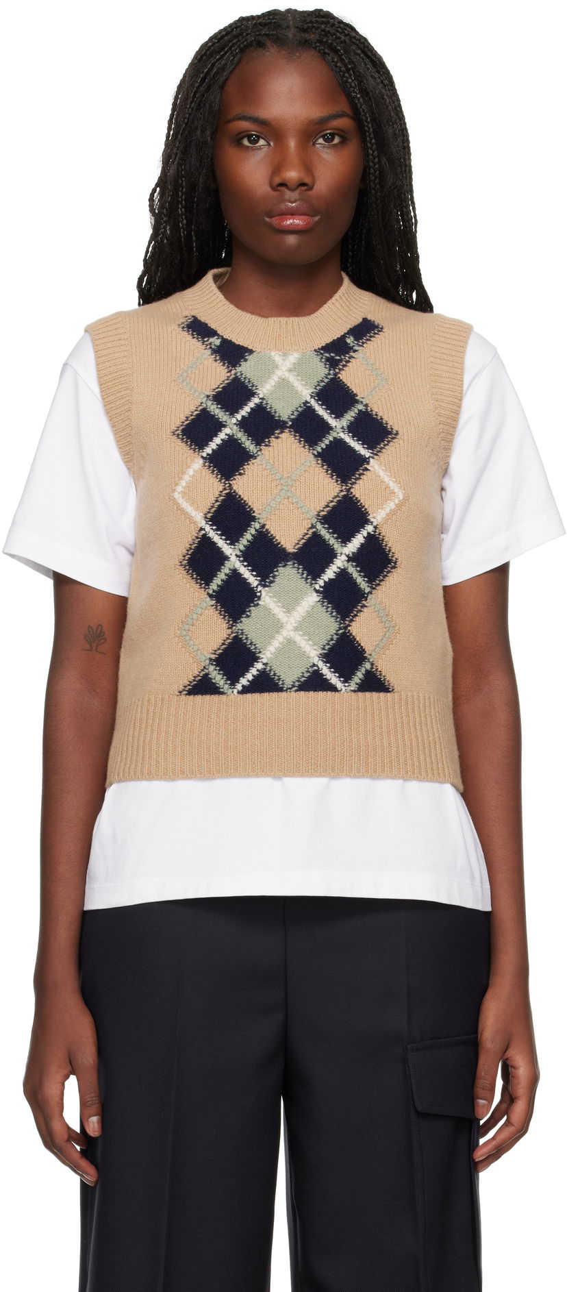 Пуловер AMI Argyle Sleeveless Sweater Бежово | FKS744.KN0057