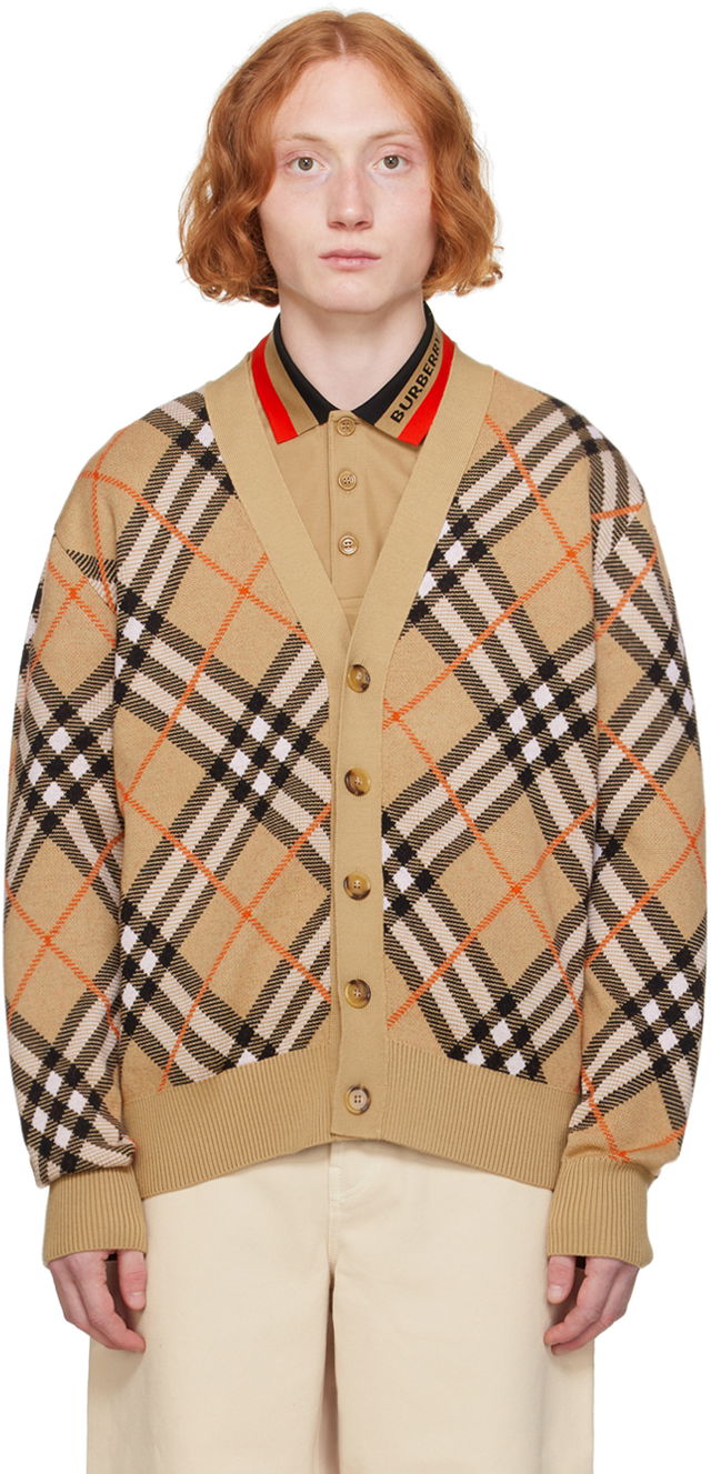 Beige Check Cardigan