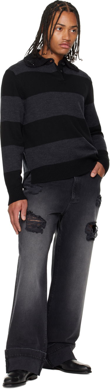 Дънки Simone Rocha Simone Rocha Embellished Distressed Wide-Leg Cuffed Jeans Черно | 4161B 1239D, 3