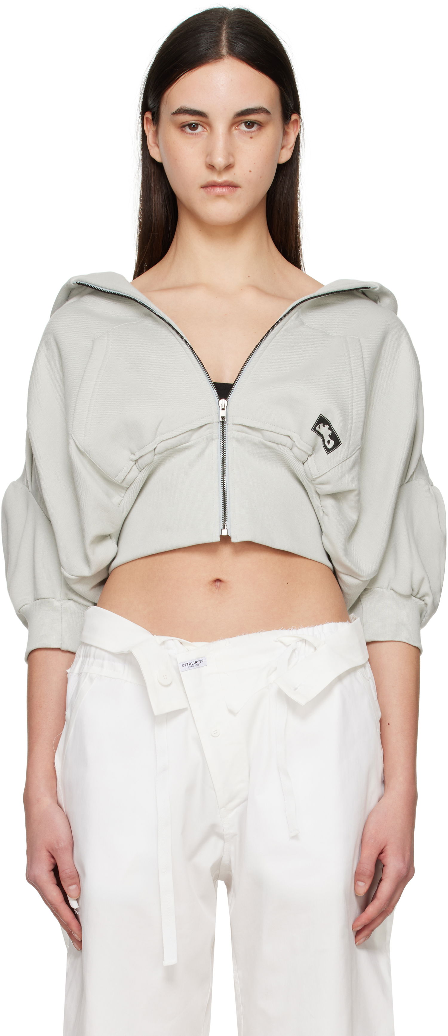Суитчър Ottolinger Ottolinger Cropped Short Sleeve Hoodie Сиво | 11560011502, 0