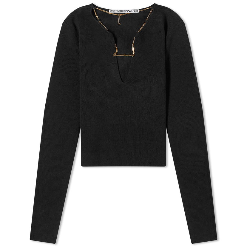 Тениска Alexander Wang V-Neck Logo Necklace Top Черно | 1KC1241006-001