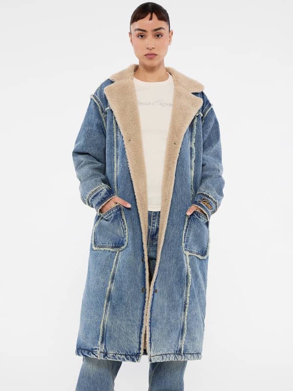 Палта GUESS Guess Originals Long Denim Coat with Borg Collar Синьо | W5RG70D4XY0, 0