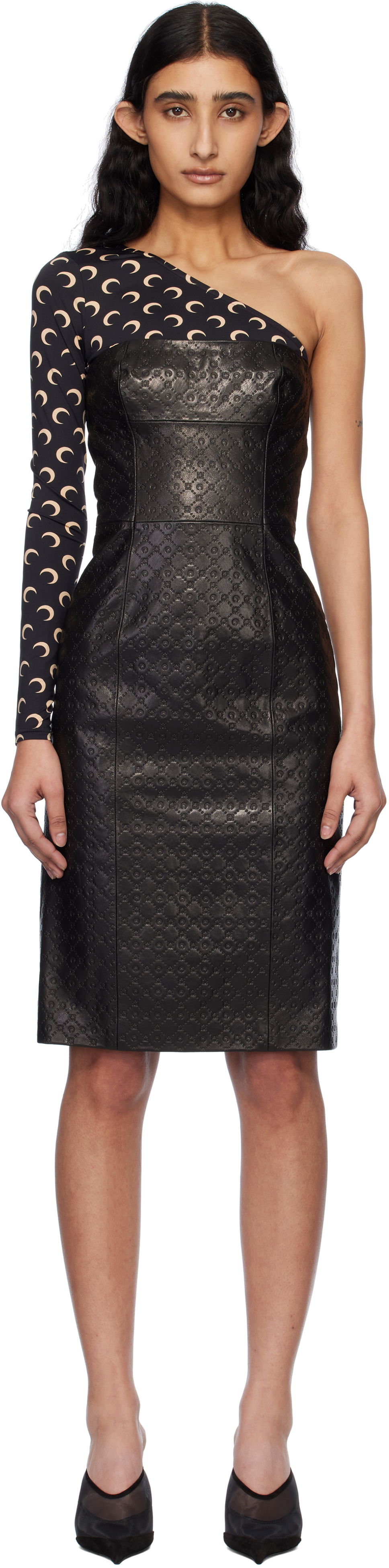 Pокля Marine Serre Marine Serre Moonogram Embossed Leather Midi Dress Черно | WDR315A RLEA0021, 0