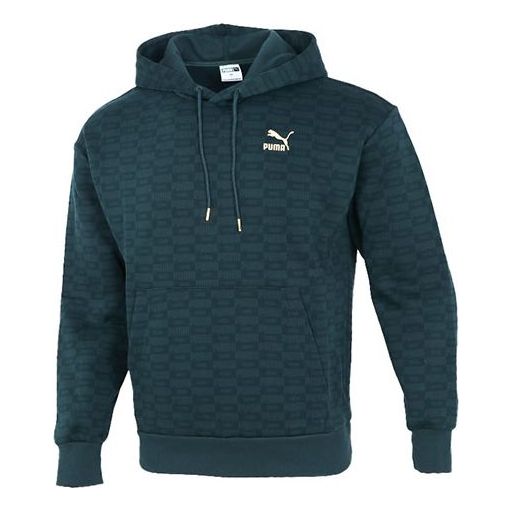 Суитчър Puma Luxe All-Over-Print Logo Knit Hoodie Зелено | 534409-80