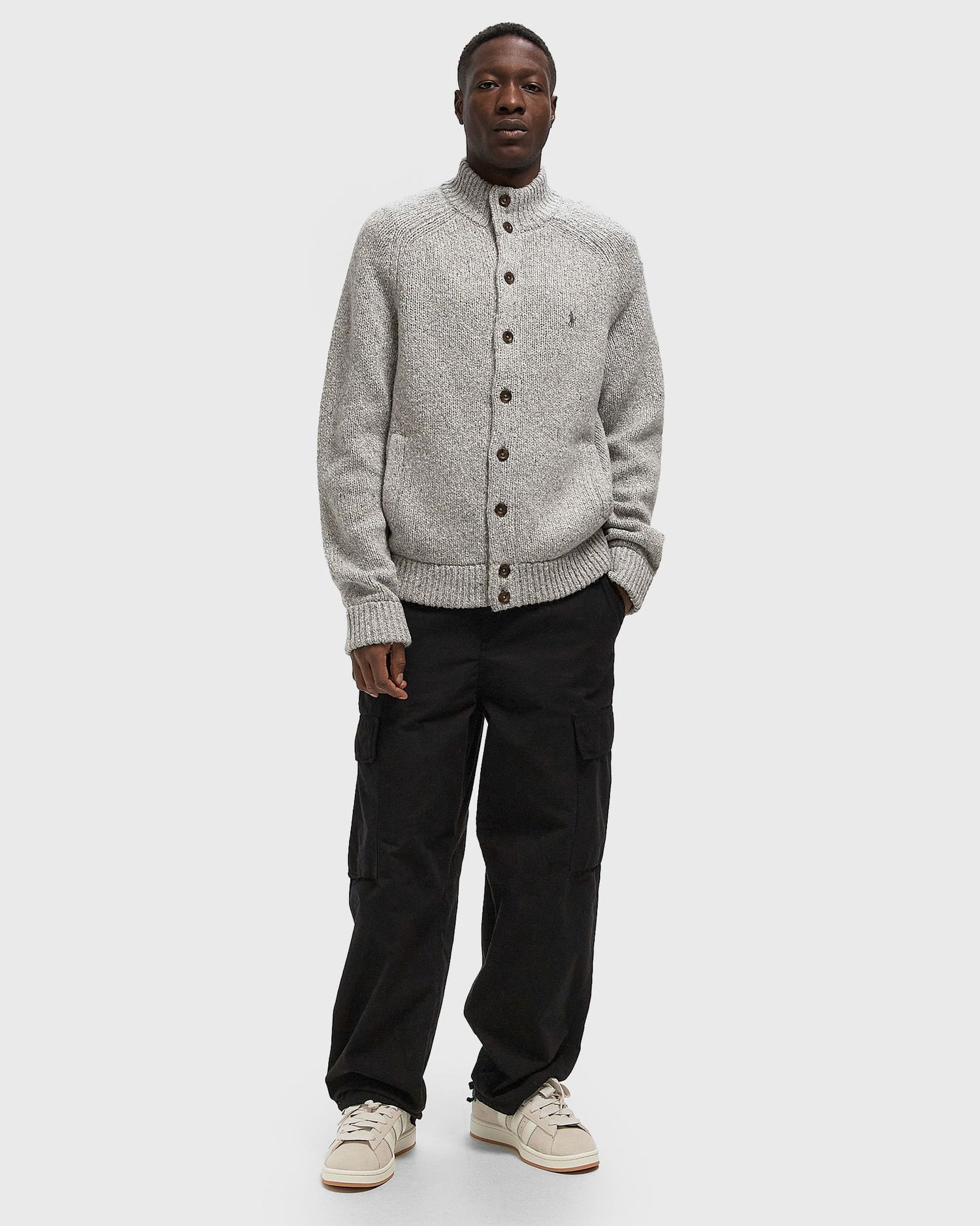 Пуловер Polo by Ralph Lauren Knitted Button-Front Mock Neck Cardigan Сиво | 710979109002, 1