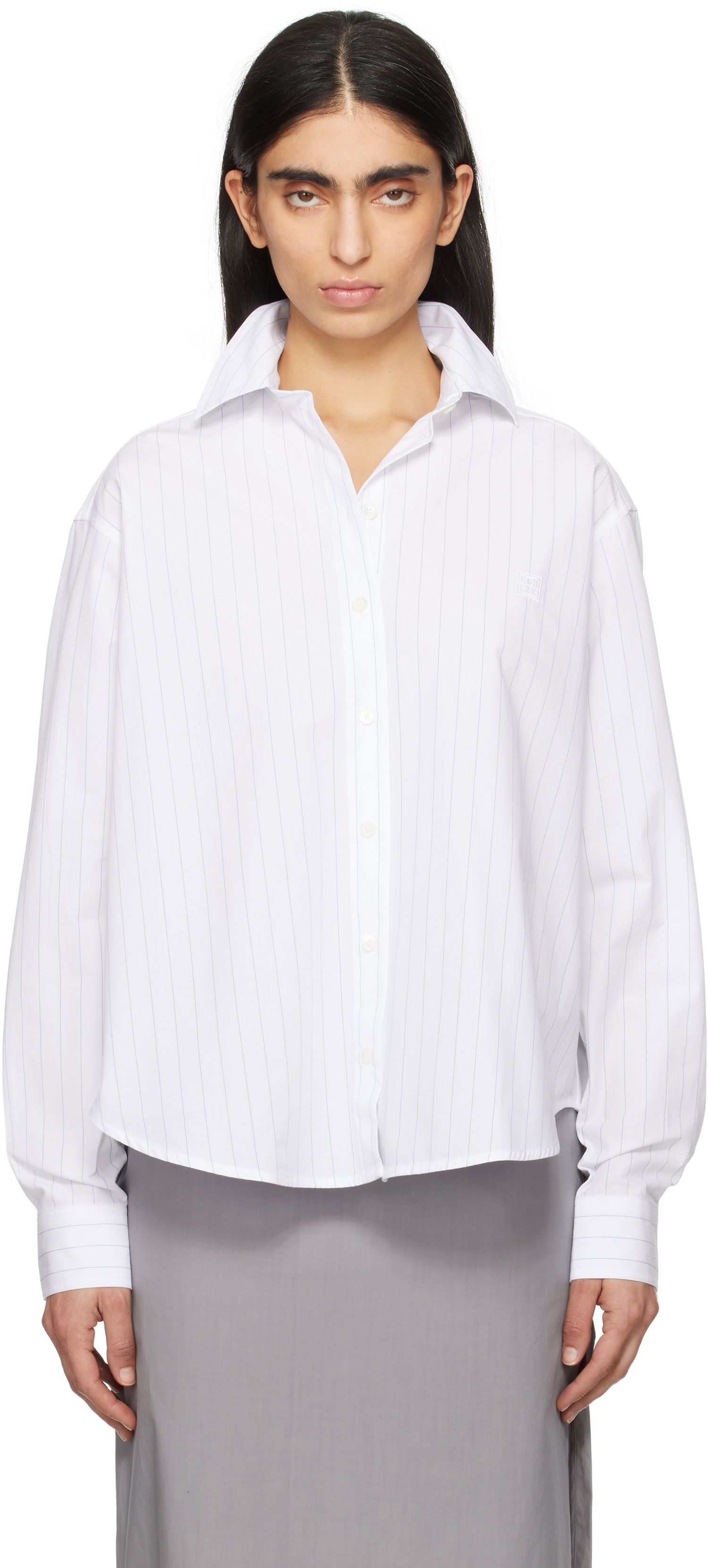 Риза TOTEME TOTEME Monogram Striped Cropped Shirt Бяло | 252-WRT0356-FB0076, 0