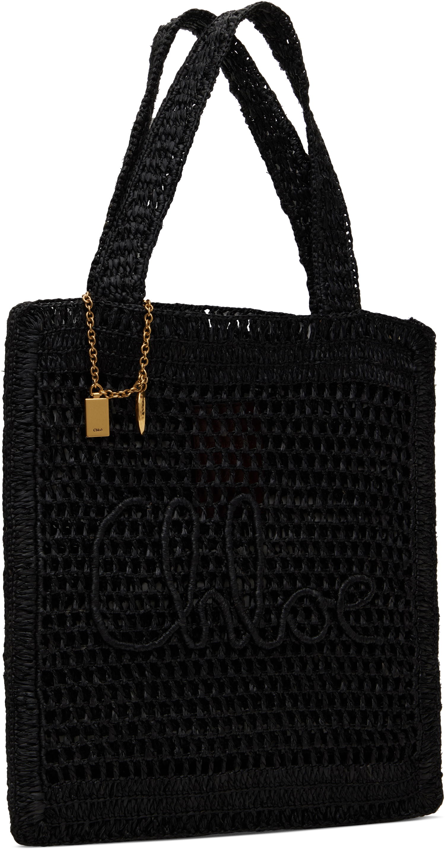 Голяма пазарска чанта CHLOÉ Chloé Summer Banana Raffia Tote Черно | CH25US901P08, 1
