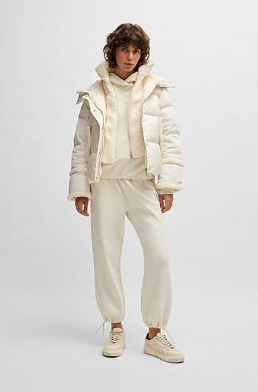 Пухо яке BOSS Water-Repellent Puffer Jacket with Teddy Trim Бяло | 50524479, 1