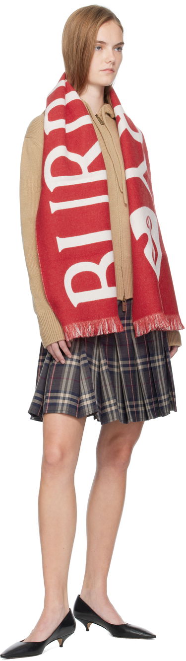 Шал Burberry Burberry Logo Wool Scarf Червено | 8109564, 2