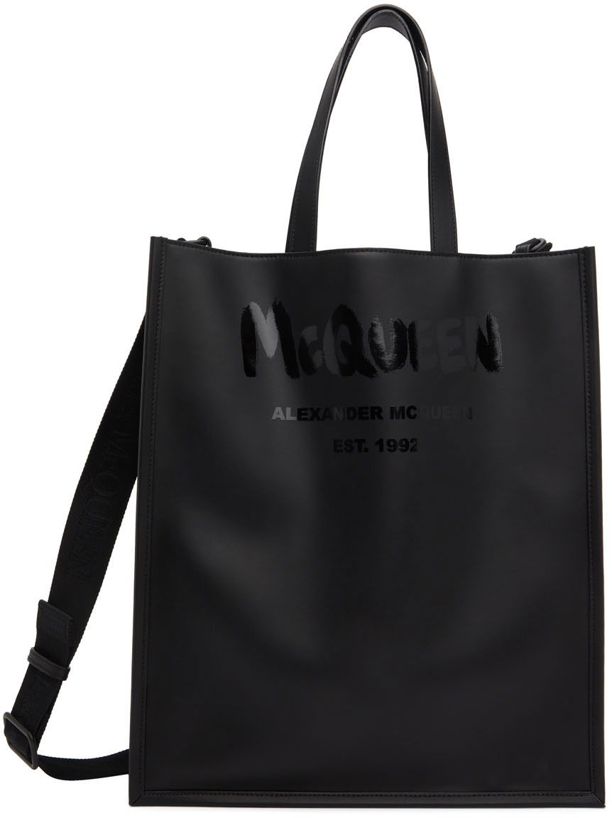 Голяма пазарска чанта Alexander McQueen Alexander McQueen Graffiti Logo Edge Tote Bag Черно | 6685911AAHC, 0