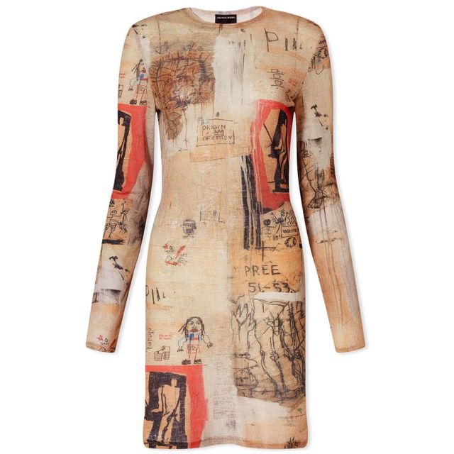 Basquiat Print Mesh Mini Dress