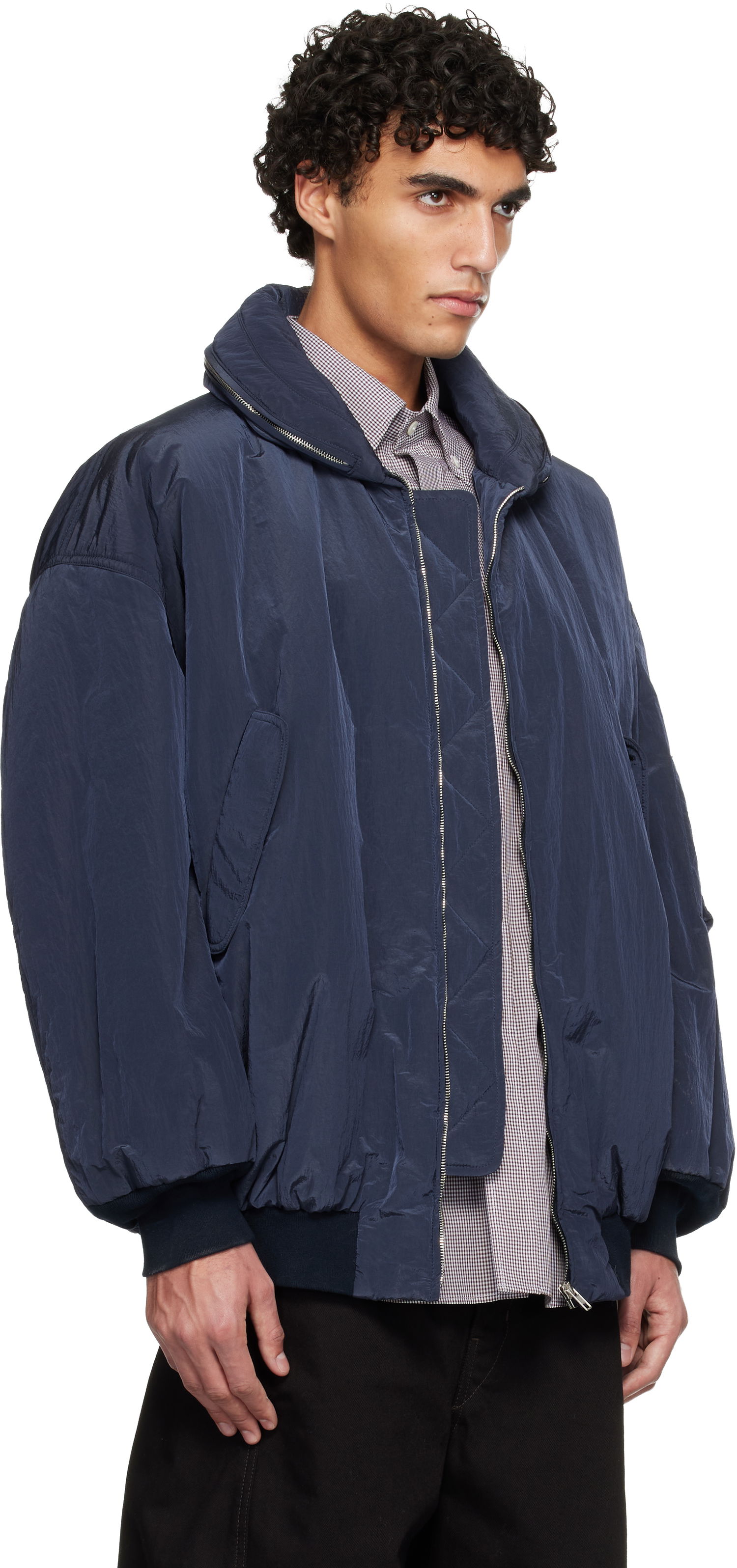 Яке бомбър HED MAYNER Hed Mayner Crinkled Bomber Jacket Тъмно синьо | HMMC10060AHC156, 1