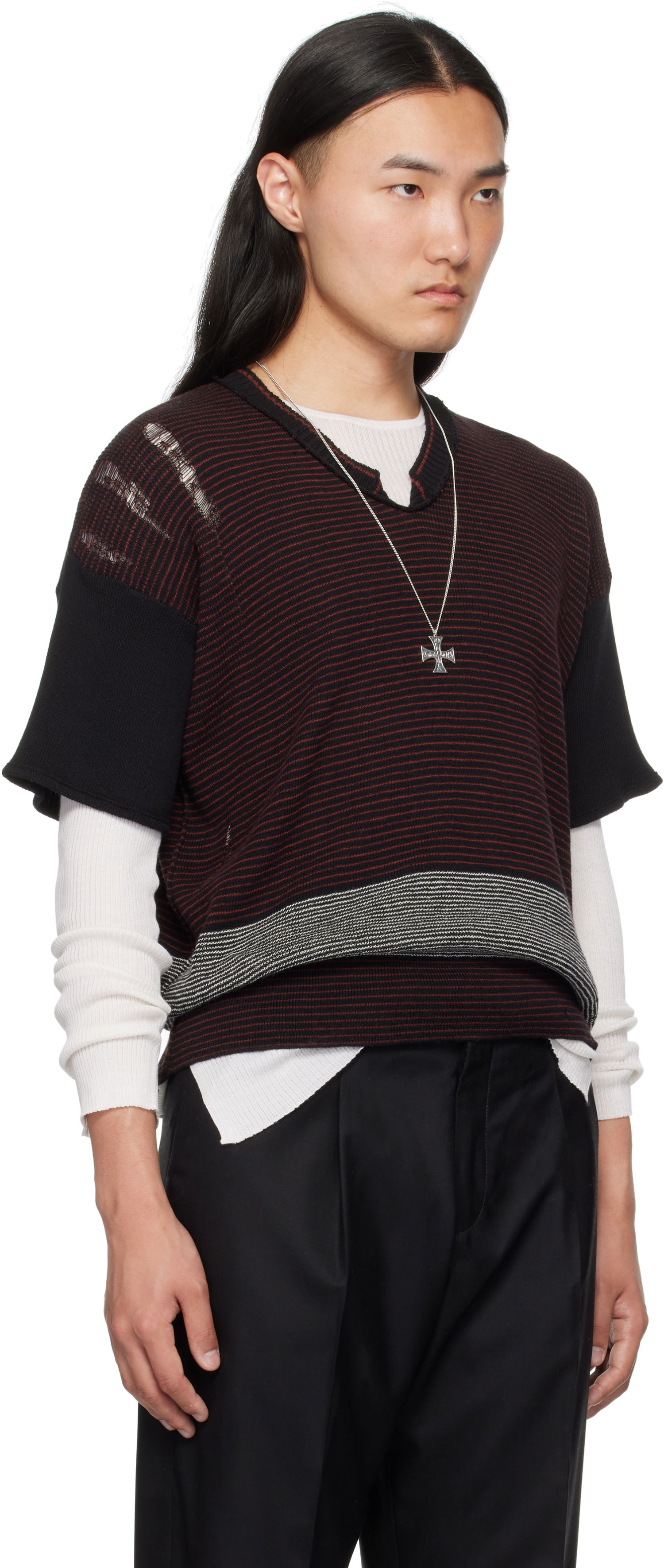 Пуловер Enfants Riches Déprimés Enfants Riches Déprimés Here Comes Alice Aged V-Neck Sweater Червено | 080-237, 1