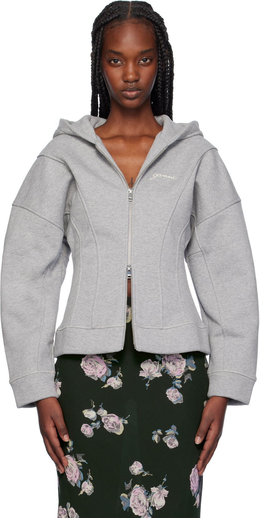 Суитчър GANNI Fleece Zip Hoodie Сиво | T3998