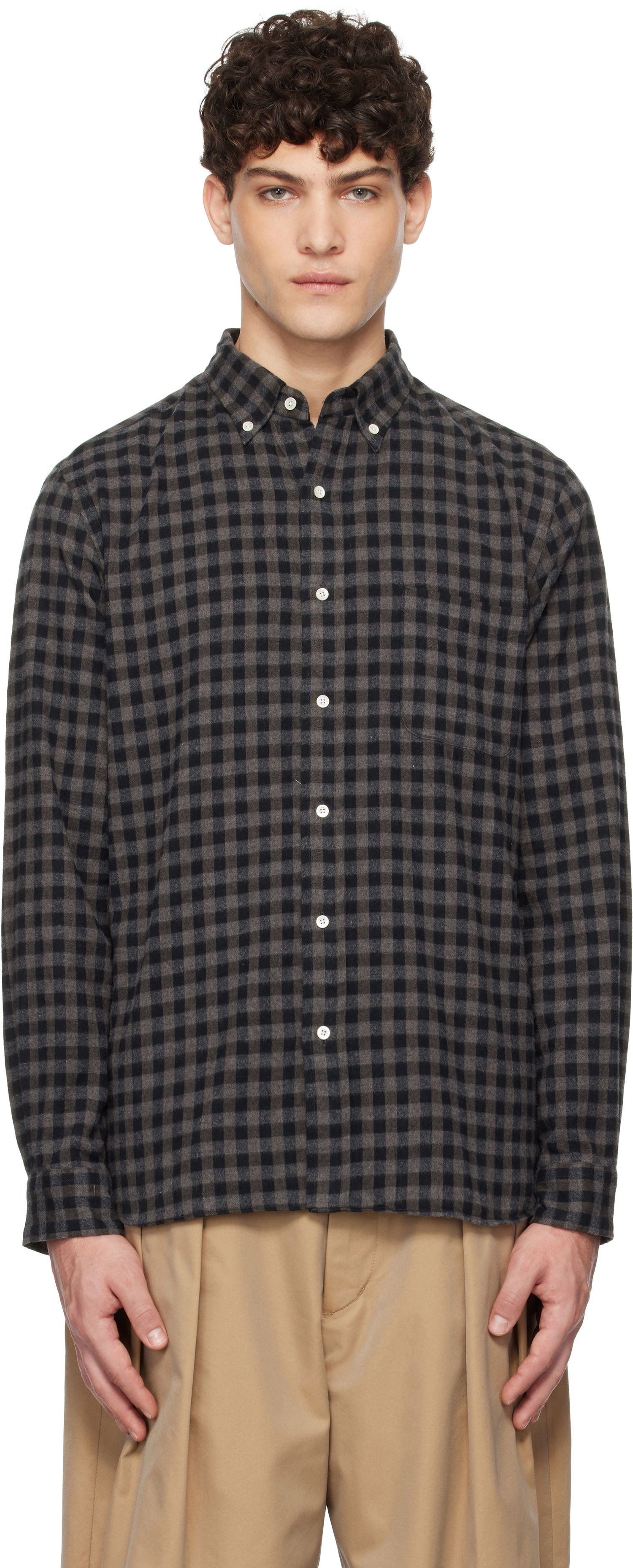 Риза BEAMS BEAMS PLUS Button-Down Gingham Check Shaggy Shirt Сиво | 38110244139, 0