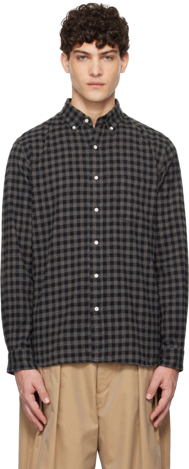BEAMS PLUS Button-Down Gingham Check Shaggy Shirt