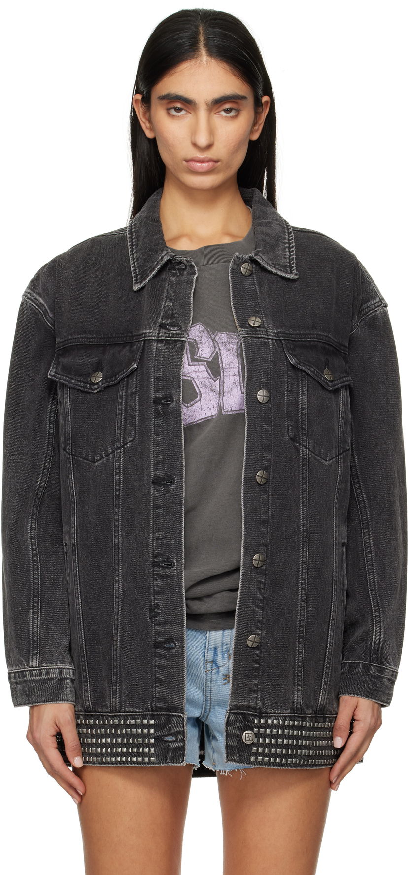 Яке Ksubi Altar Phoenix Trucker Denim Jacket with Studs Черно | WPS25JK012