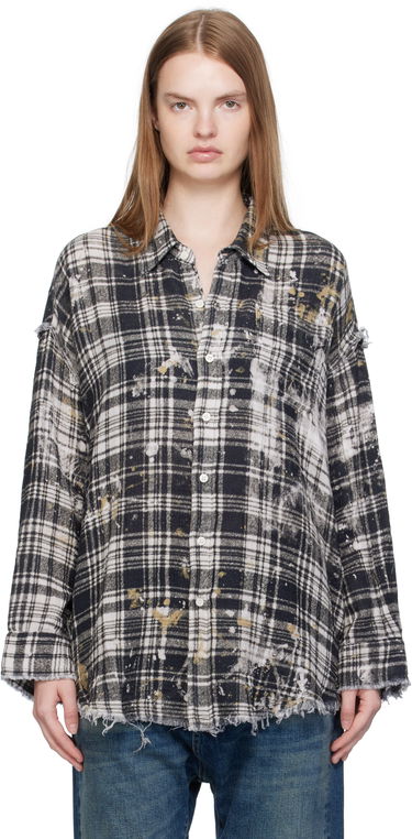 Риза R13 R13 Shredded Seam Drop Neck Plaid Shirt Черно | R13WR075-R557B, 0