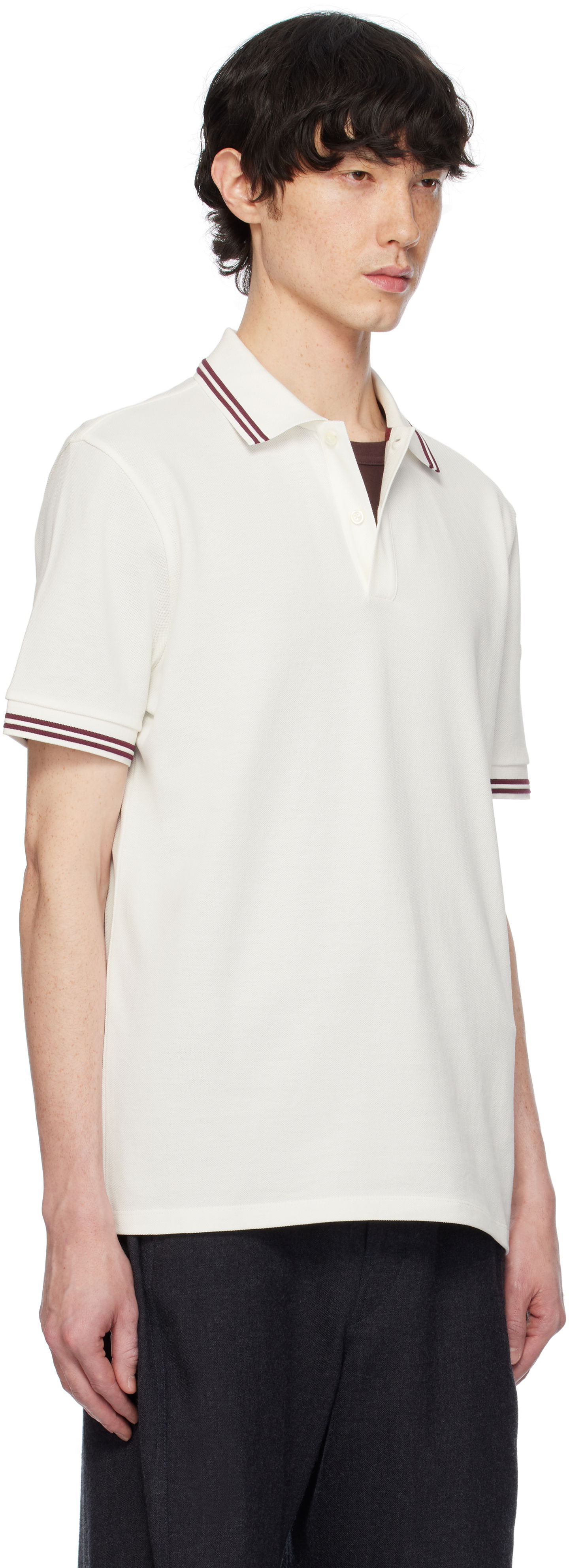 Поло тениска Moncler Moncler Cotton Piquet Polo with Striped Trim Бяло | K10918A0000789A16, 1