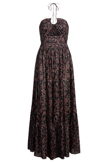 Metallic Print Halter Maxi Dress