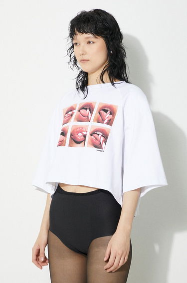 Съкратен топ Fiorucci Fiorucci Mouth Print Cropped T-Shirt Бяло | U01FPTSH106CJ01WH01, 3