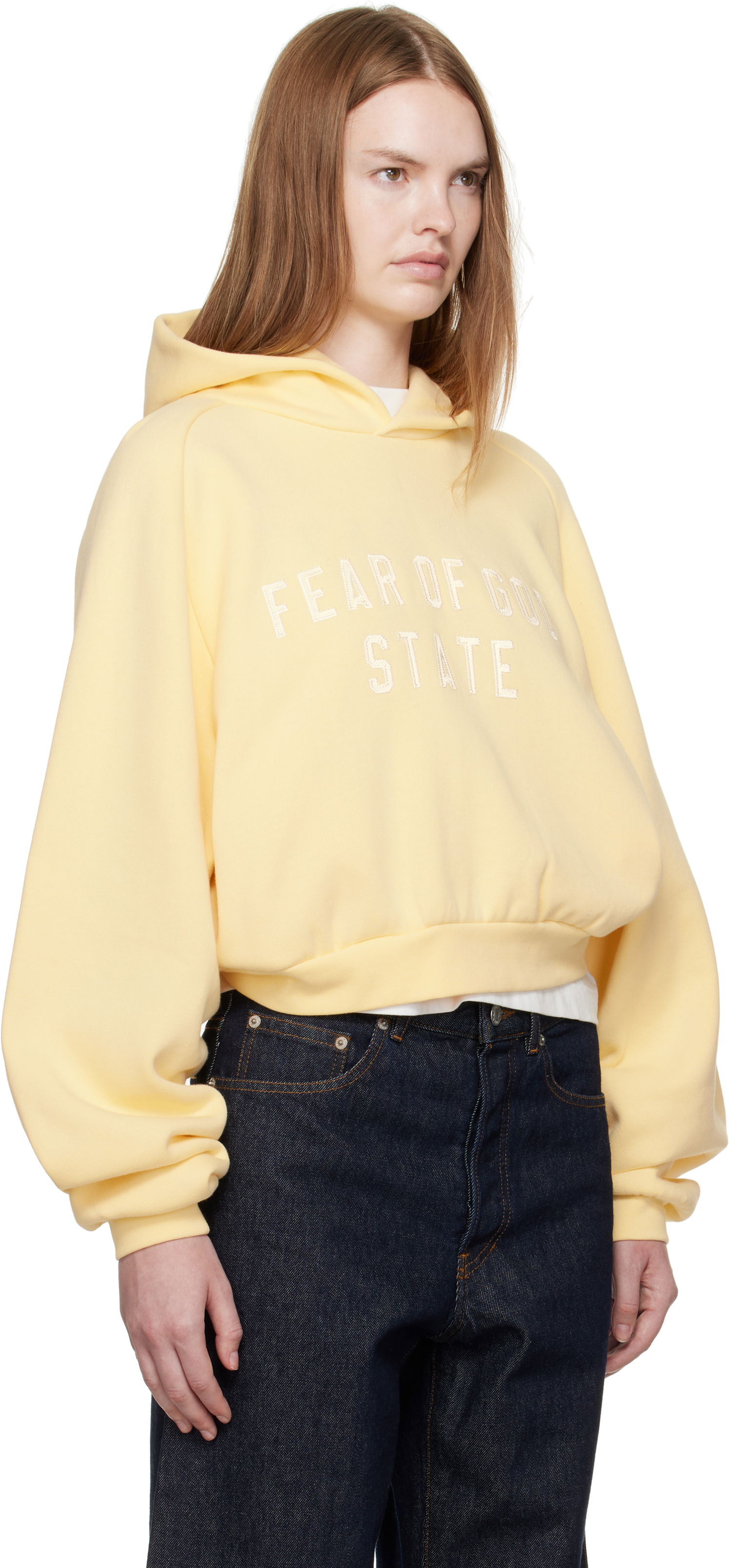Суитчър Fear of God Fear of God ESSENTIALS Cropped Fleece Raglan Hoodie Жълто | 192SP257828FW, 1