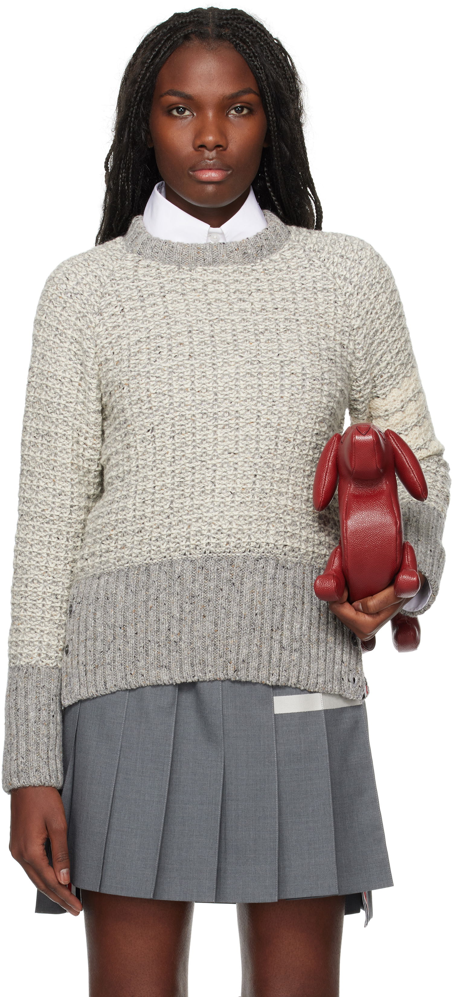 Пуловер Thom Browne Tuck Stitch 4-Bar Stripe Sweater Сиво | FKA449A-Y1506, 0