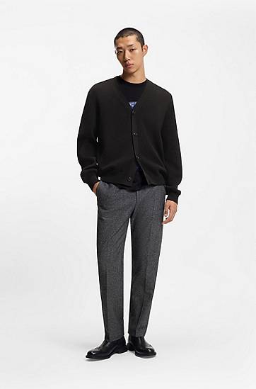 Пуловер BOSS Cotton cardigan with knitted structure Черно | 50551509, 1