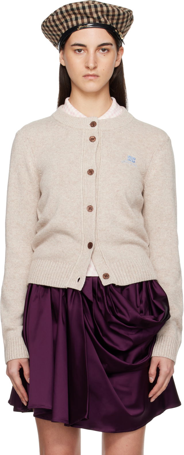 Wool Mix Ribbed Round-neck Button Cardigan