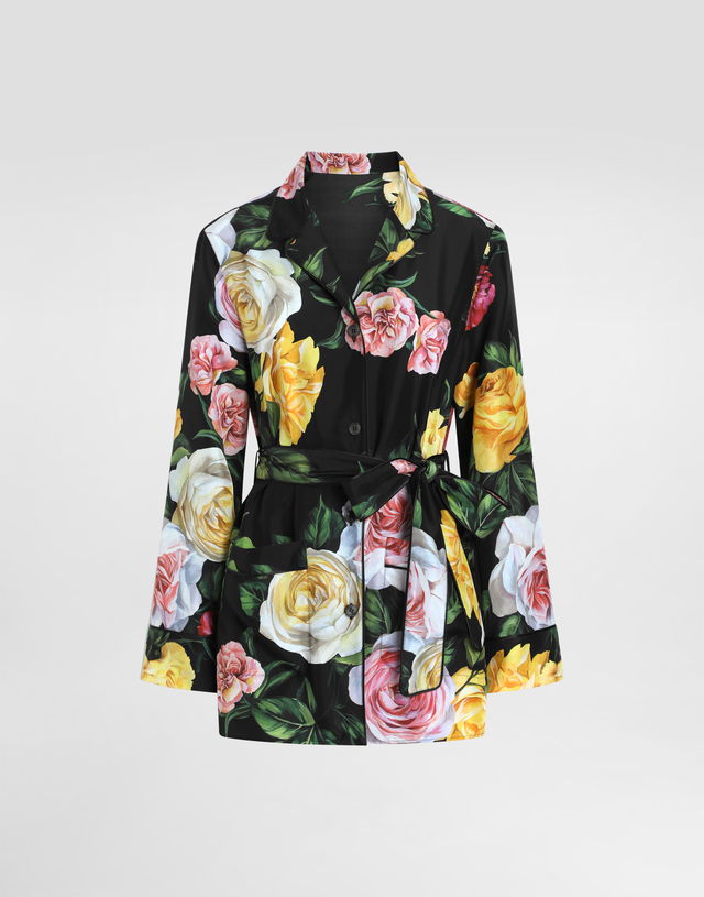 Dolce & Gabbana Silk Habotai Rose And Peony Print Pajama Shirt