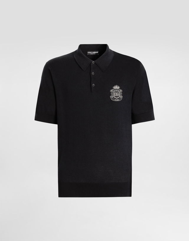 Cotton Knit Polo Shirt with Emblem