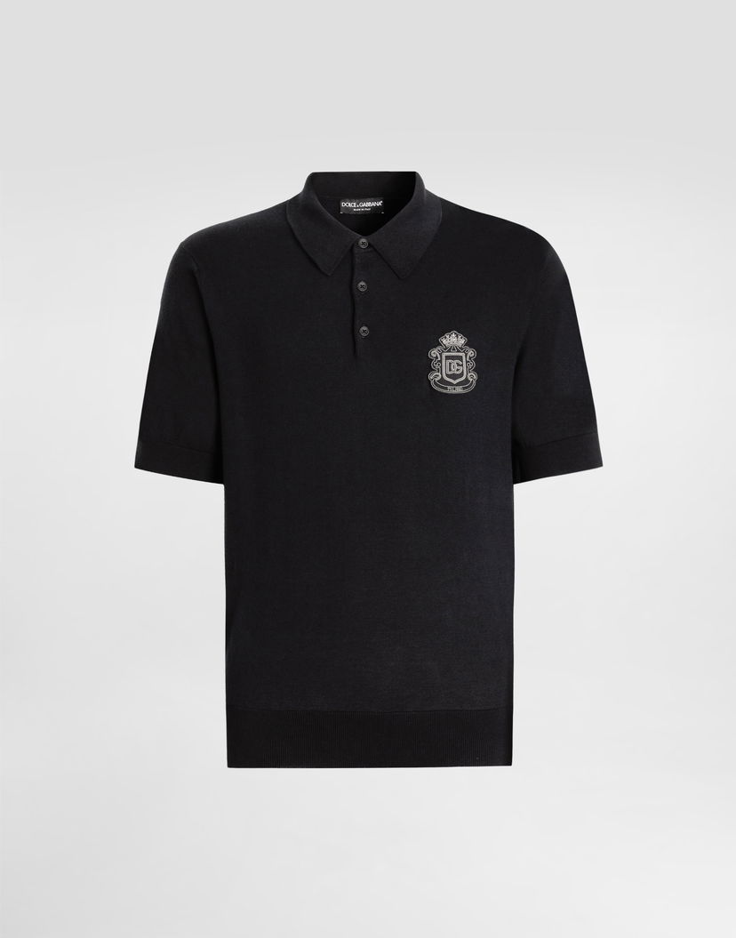 Поло тениска Dolce & Gabbana Cotton Knit Polo Shirt with Emblem Черно | GXZ02ZJBCIUB0665