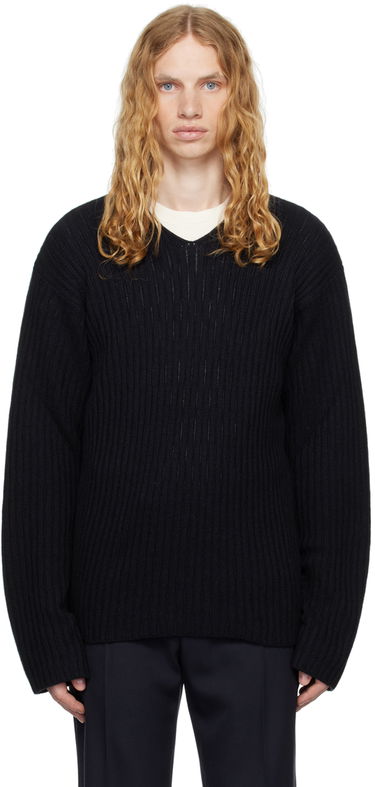 Пуловер The Row The Row Gustave Ribbed V-Neck Sweater Черно | 713-Y556, 0