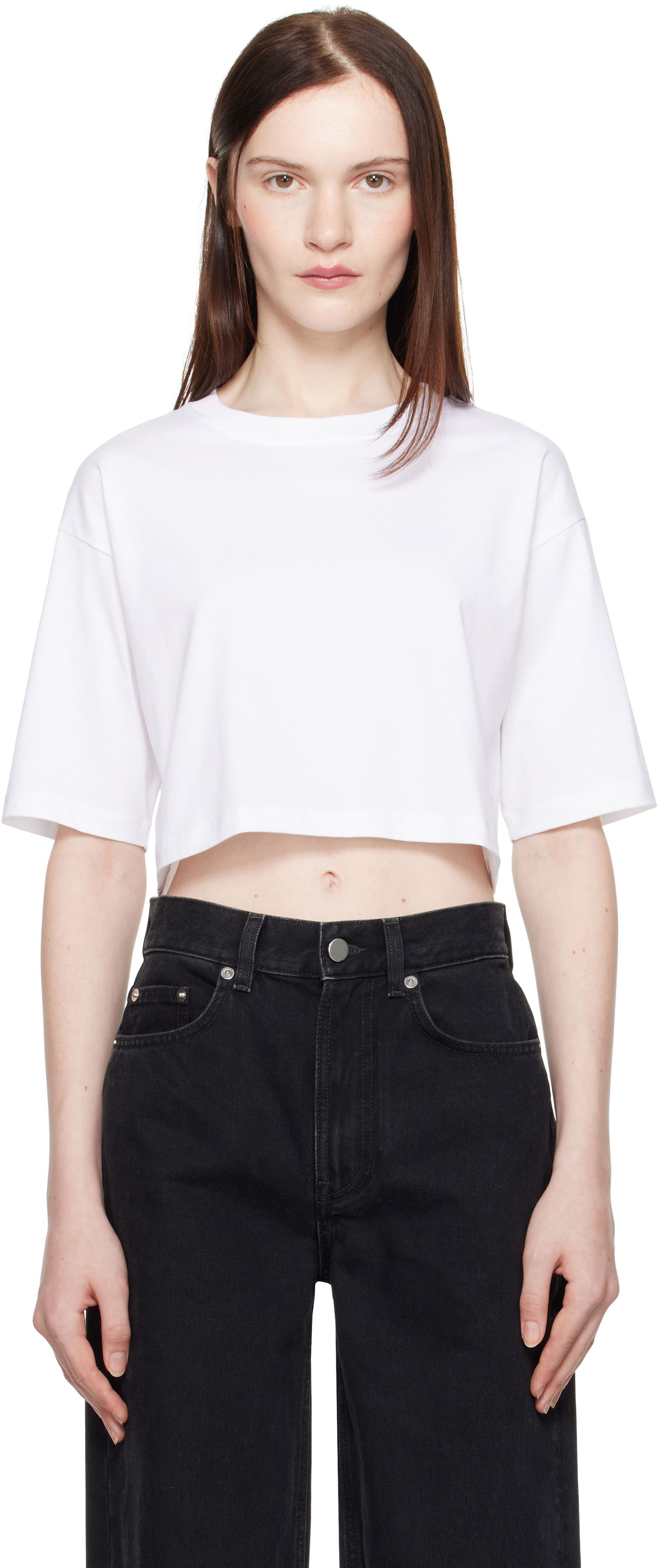 Съкратен топ Loulou de Saison Loulou de Saison Gupo Cropped T-Shirt Бяло | GUPO, 0