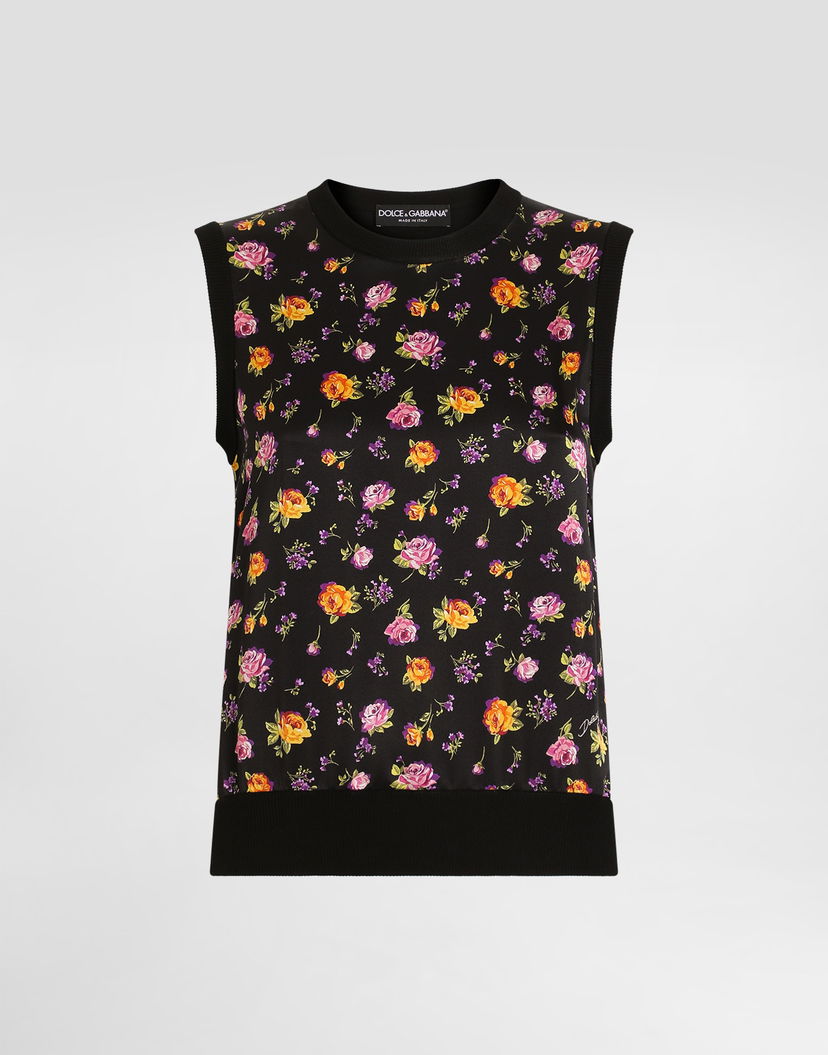 Потник Dolce & Gabbana Small Rose Bouquets-print Silk Tank Top Многоцветен | FXT06TJBSOPHN5XR