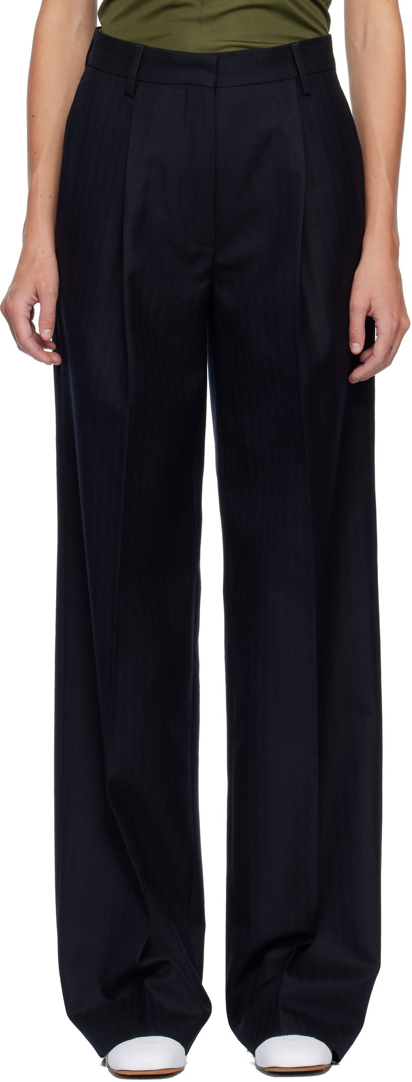 Панталони Dries Van Noten Dries Van Noten Pleated Wool Trousers Тъмно синьо | 252-010922-2193