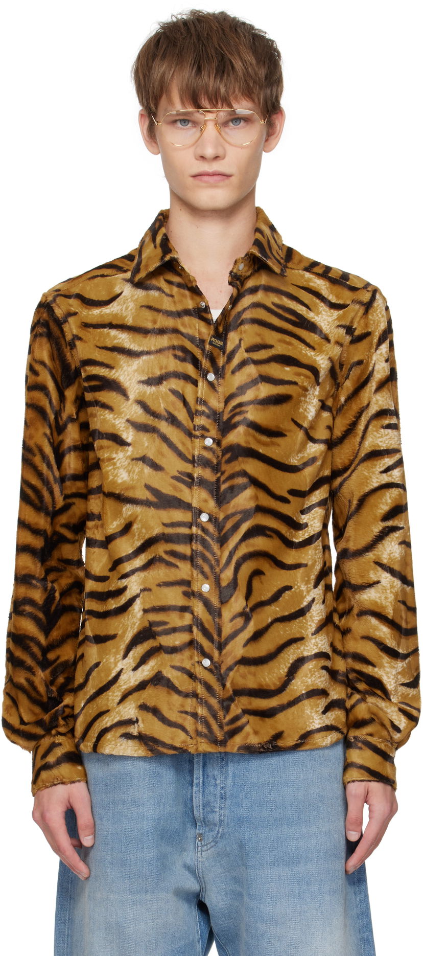 Риза Martine Rose Martine Rose Slim Fit Tiger Print Shirt Кафяво | 483WF06719