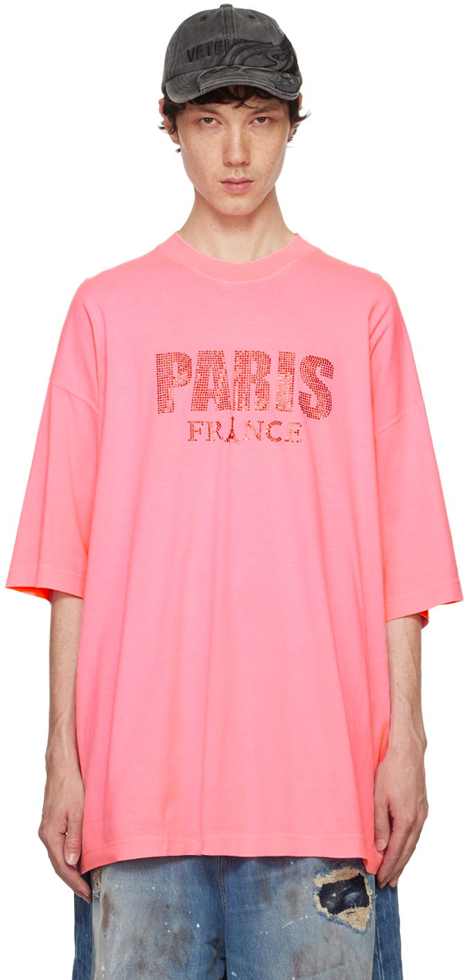 Тениска VETEMENTS Pink Crystal 'Paris' T-Shirt Розово | UA65TR590P