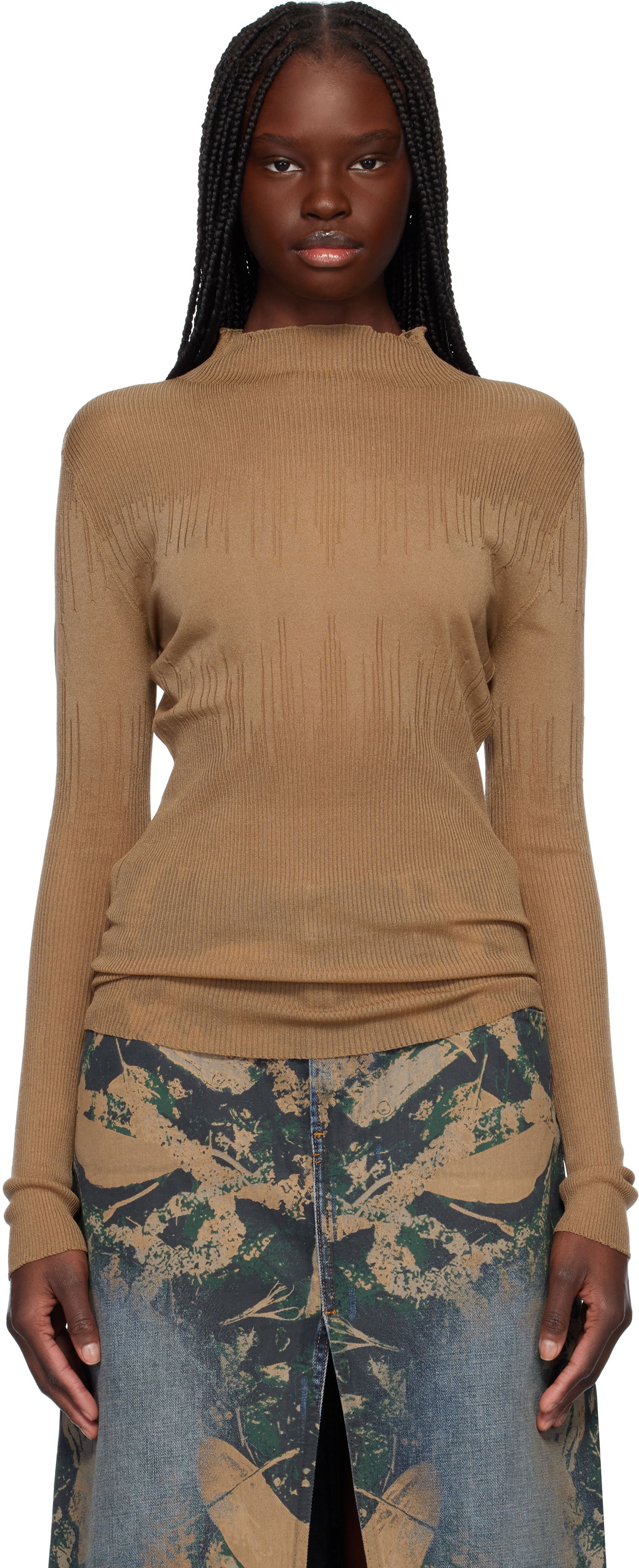 Пуловер Feng Chen Wang Feng Chen Wang Transparent Ribbed Knit Sweater Кафяво | FUS19KT03, 0