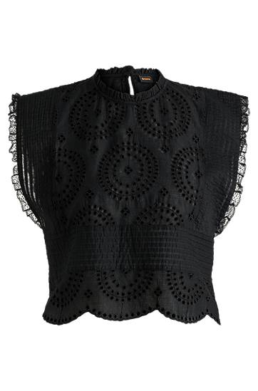 Cotton Broderie Blouse with Pleat Details