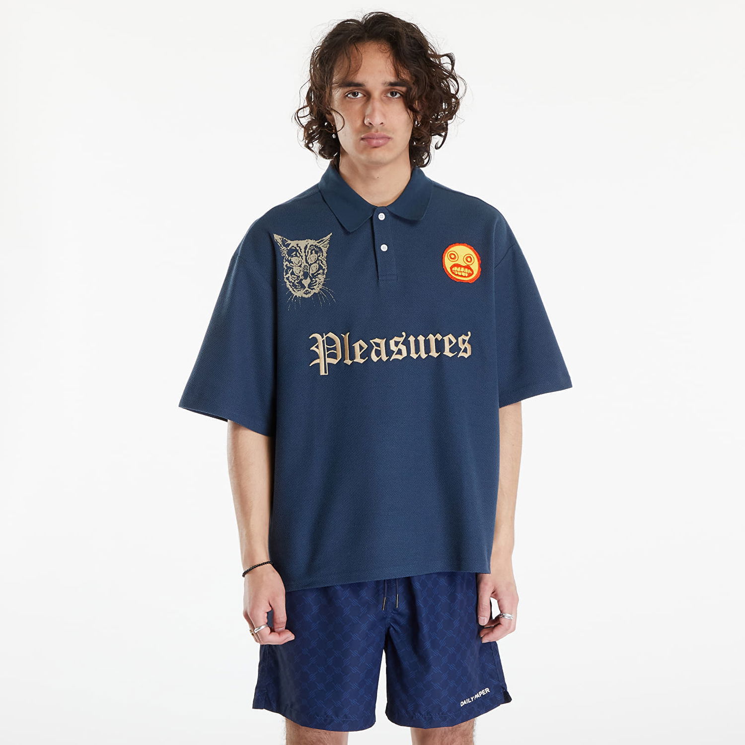 Поло тениска Pleasures Wyatt Boxy Polo Navy Тъмно синьо | P24SU036 NAVY, 0