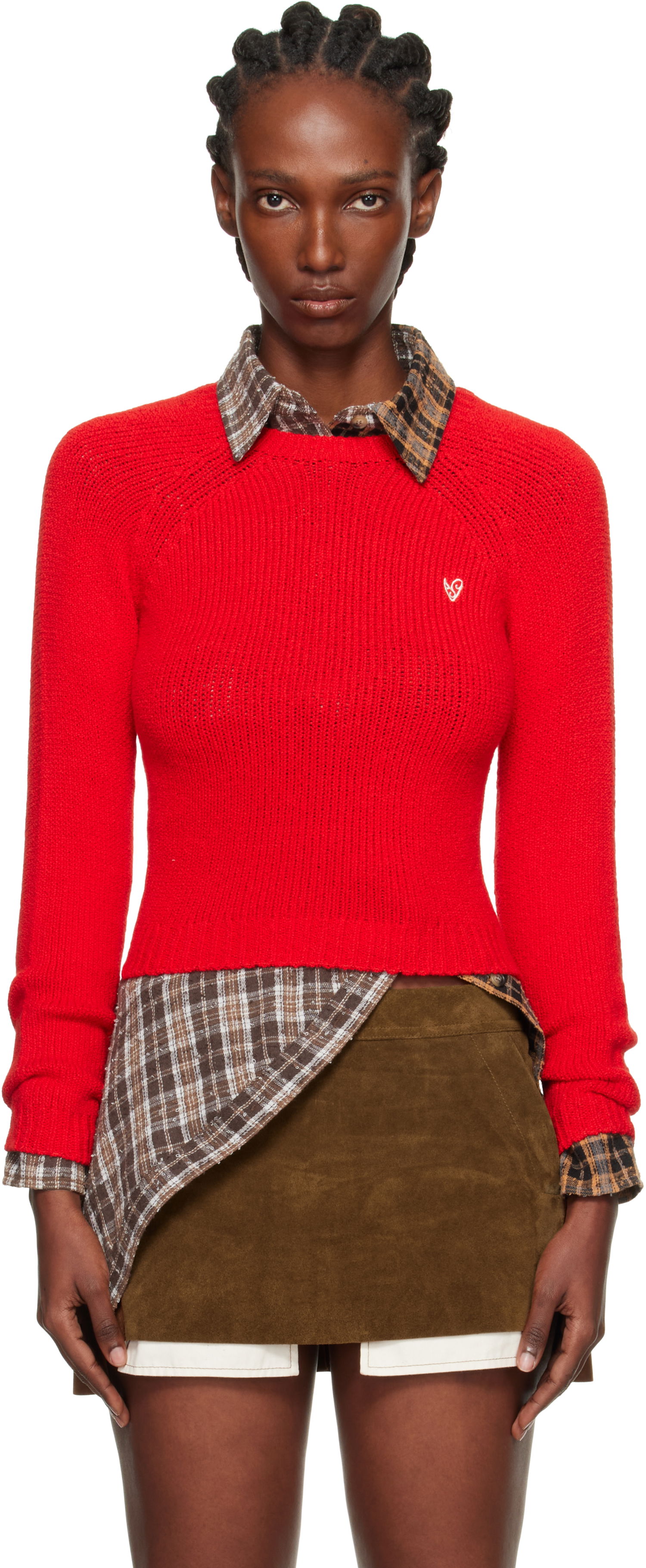 Пуловер Acne Studios Acne Studios Cropped Crewneck Sweater Червено | A60597-, 0